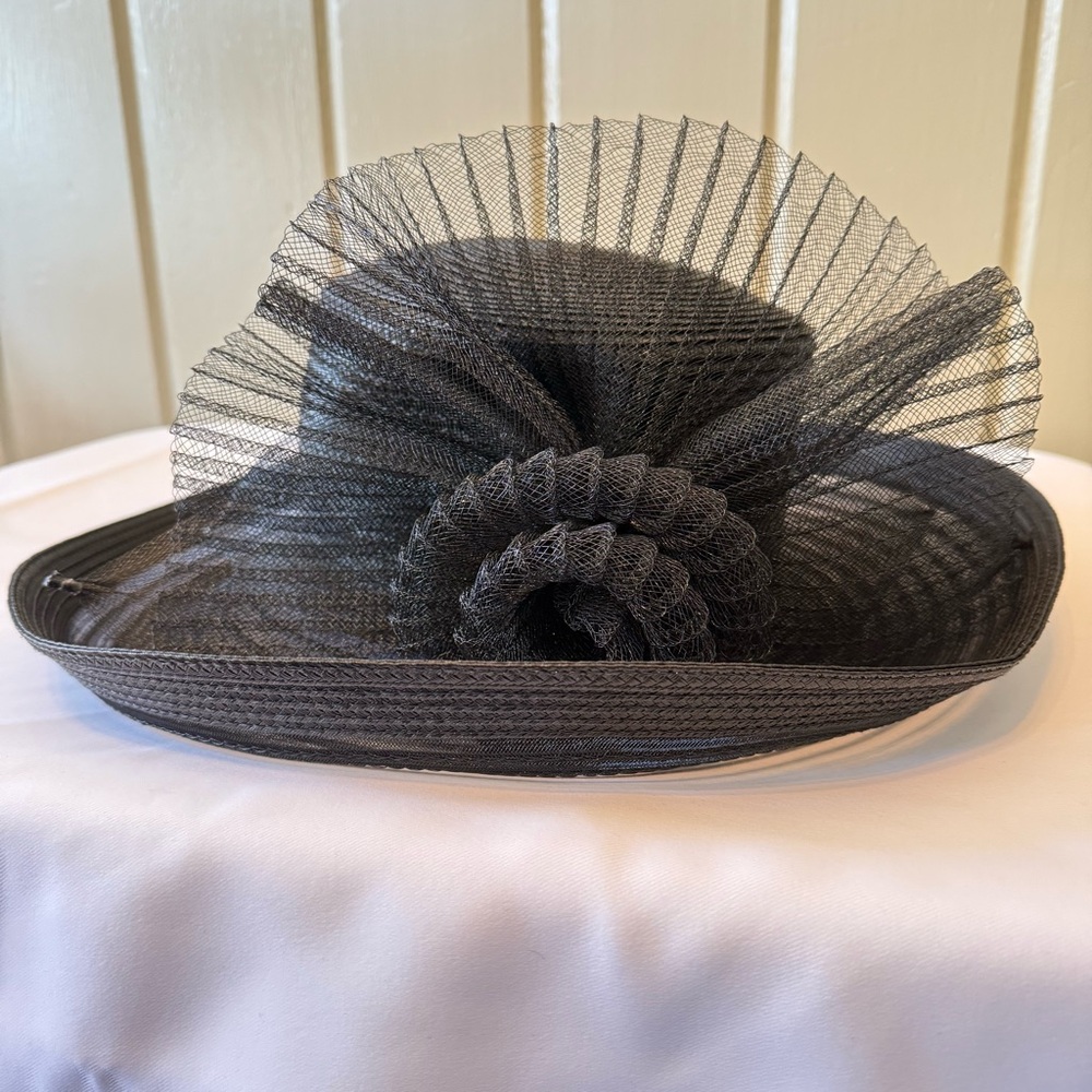 Bellissima Millinery Collection Black Hat with Tulle Detailing NWT